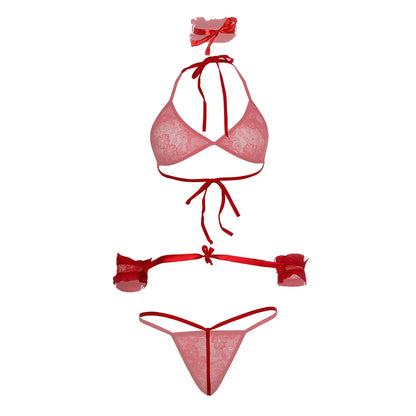 Women Lace Lingerie Set Triangle Bralette and Thong Panty with Eye Mask Soft Stretch Designer Innerwear for Women