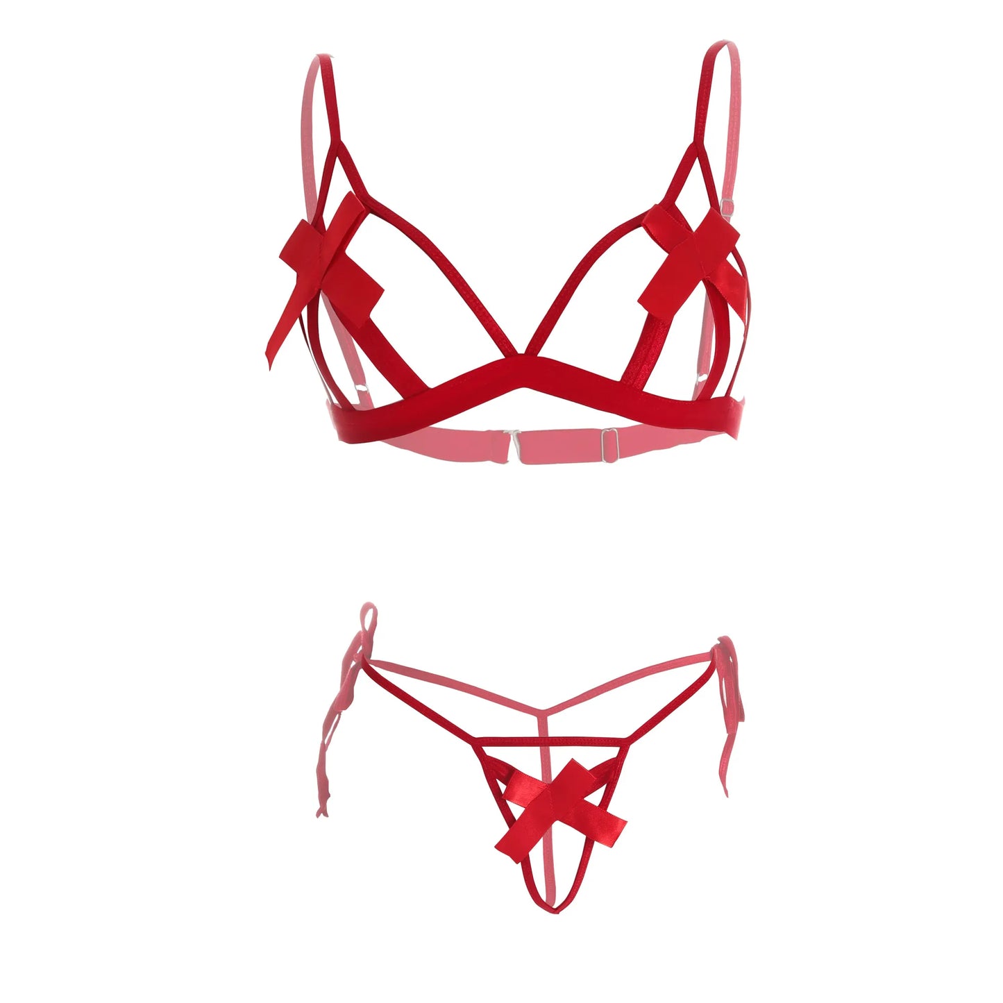 Women Strappy Lingerie Set Cutout Bralette and Tie-Up Thong Panty with Stockings Soft Stretch Designer Innerwear for Women