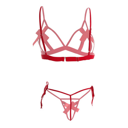 Women Strappy Lingerie Set Cutout Bralette and Tie-Up Thong Panty with Stockings Soft Stretch Designer Innerwear for Women