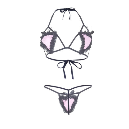 Premium Women’s Noir & Petal Pink Heart-Appliqué Bralette Set – Charming Two-Piece Lingerie Ensemble with Modern Strappy Frame
