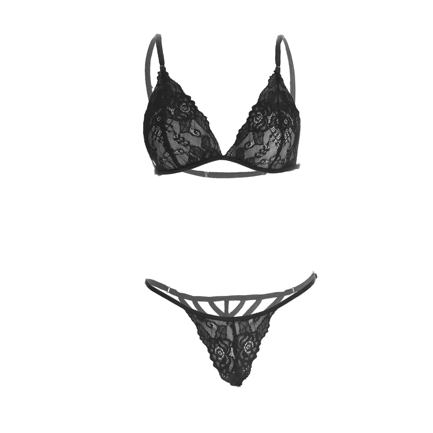Premium Women’s Minimalist Floral Lace Triangle Bralette & G-String Set – Elegant Two-Piece Lingerie Ensemble with Scalloped Eyelash Trim
