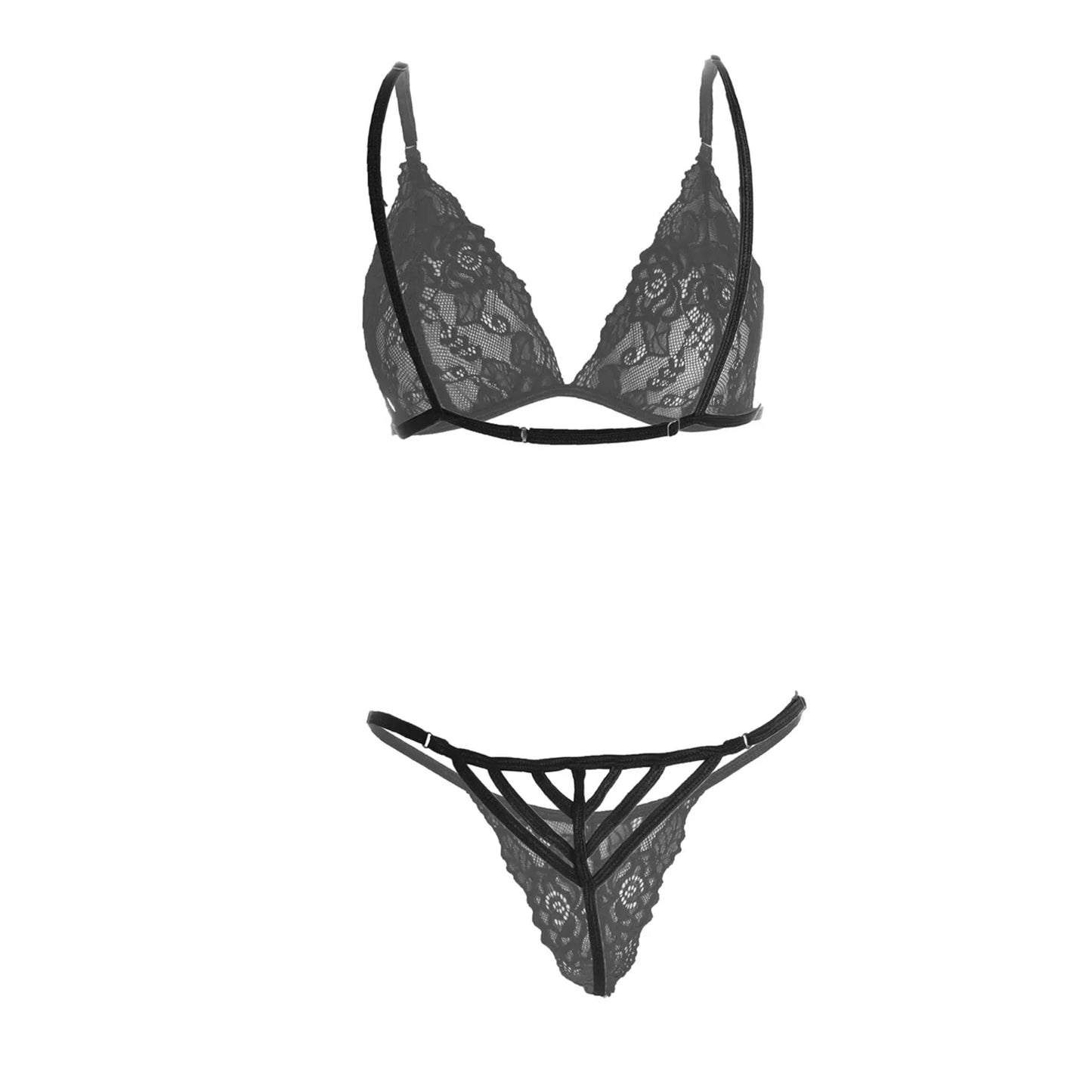 Premium Women’s Minimalist Floral Lace Triangle Bralette & G-String Set – Elegant Two-Piece Lingerie Ensemble with Scalloped Eyelash Trim