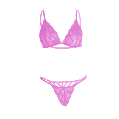 Premium Women’s Minimalist Floral Lace Triangle Bralette & G-String Set – Elegant Two-Piece Lingerie Ensemble with Scalloped Eyelash Trim