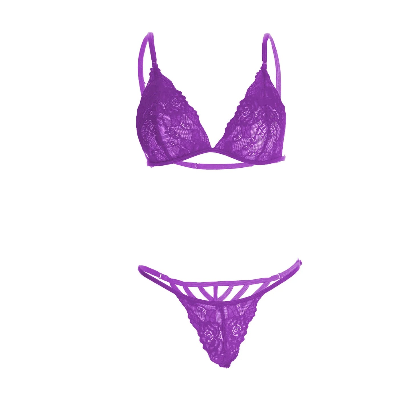 Premium Women’s Minimalist Floral Lace Triangle Bralette & G-String Set – Elegant Two-Piece Lingerie Ensemble with Scalloped Eyelash Trim