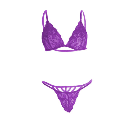 Premium Women’s Minimalist Floral Lace Triangle Bralette & G-String Set – Elegant Two-Piece Lingerie Ensemble with Scalloped Eyelash Trim