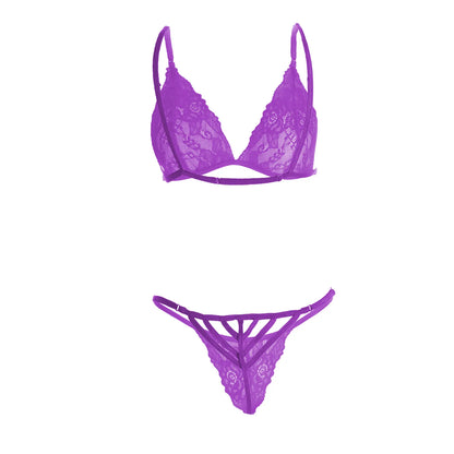 Premium Women’s Minimalist Floral Lace Triangle Bralette & G-String Set – Elegant Two-Piece Lingerie Ensemble with Scalloped Eyelash Trim