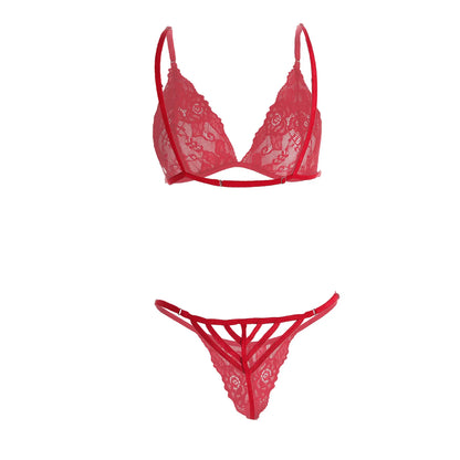 Premium Women’s Minimalist Floral Lace Triangle Bralette & G-String Set – Elegant Two-Piece Lingerie Ensemble with Scalloped Eyelash Trim
