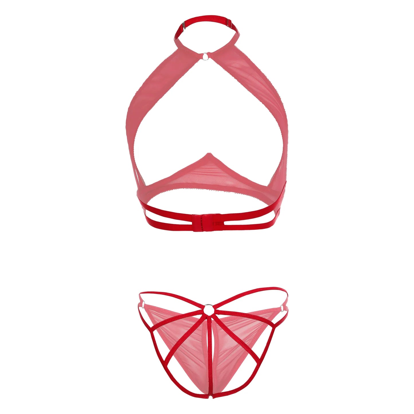 Premium Women’s Sheer Mesh Halter Bralette & Keyhole Panty Set – Modern Two-Piece Lingerie Ensemble with Provocative Under-Bust Cut-Out