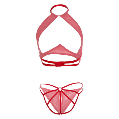 Premium Women’s Sheer Mesh Halter Bralette & Keyhole Panty Set – Modern Two-Piece Lingerie Ensemble with Provocative Under-Bust Cut-Out