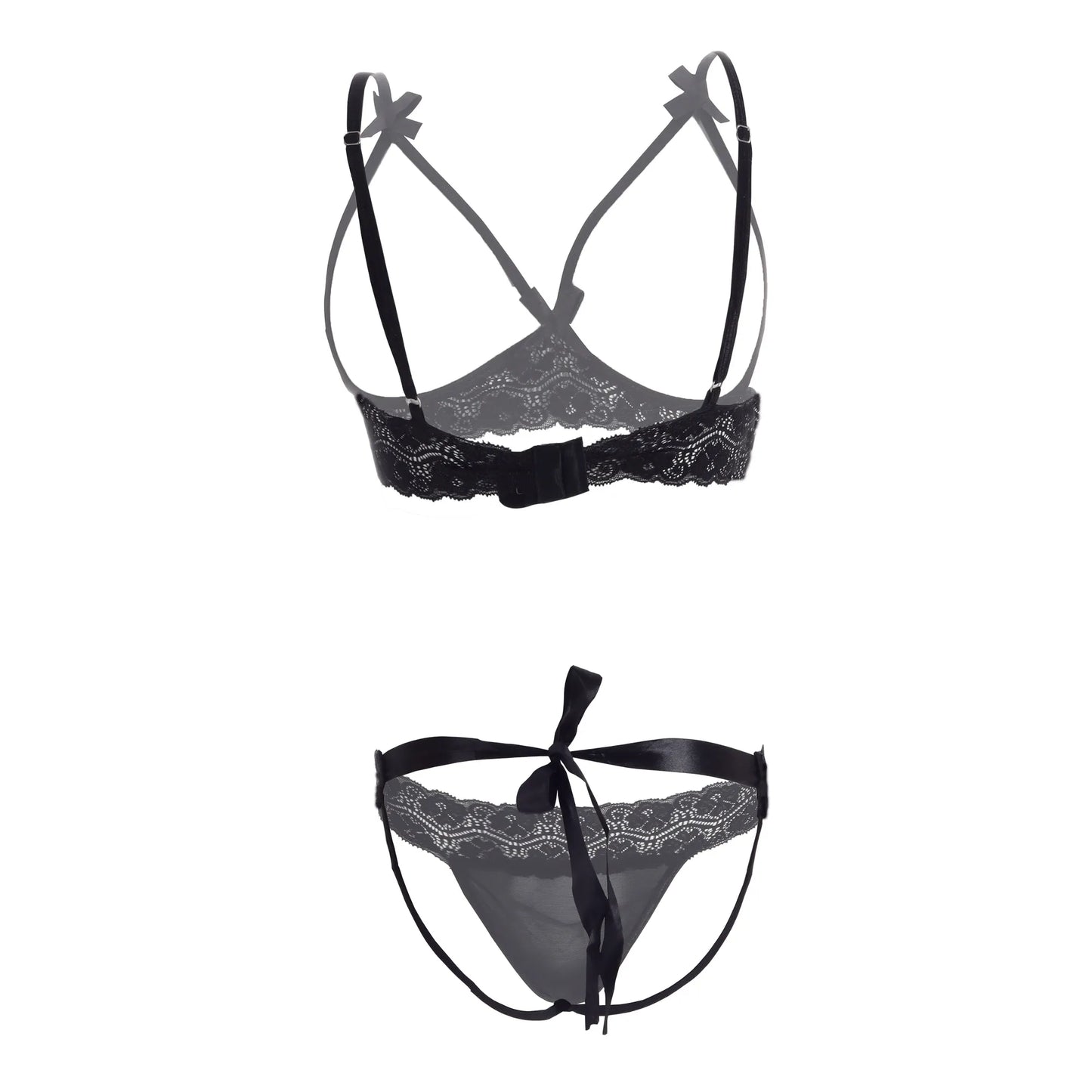 Premium Women’s Framed Open-Cup Bralette & Lace Panty Set – Provocative Two-Piece Lingerie Ensemble with Dainty Ribbon Accents