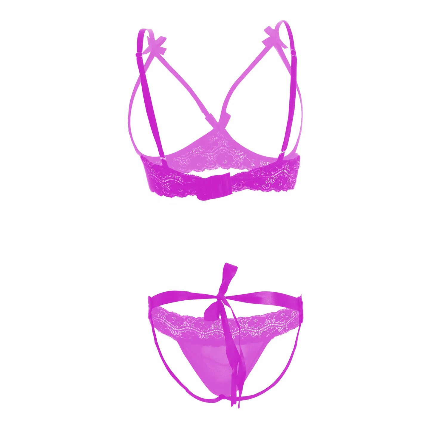 Premium Women’s Framed Open-Cup Bralette & Lace Panty Set – Provocative Two-Piece Lingerie Ensemble with Dainty Ribbon Accents
