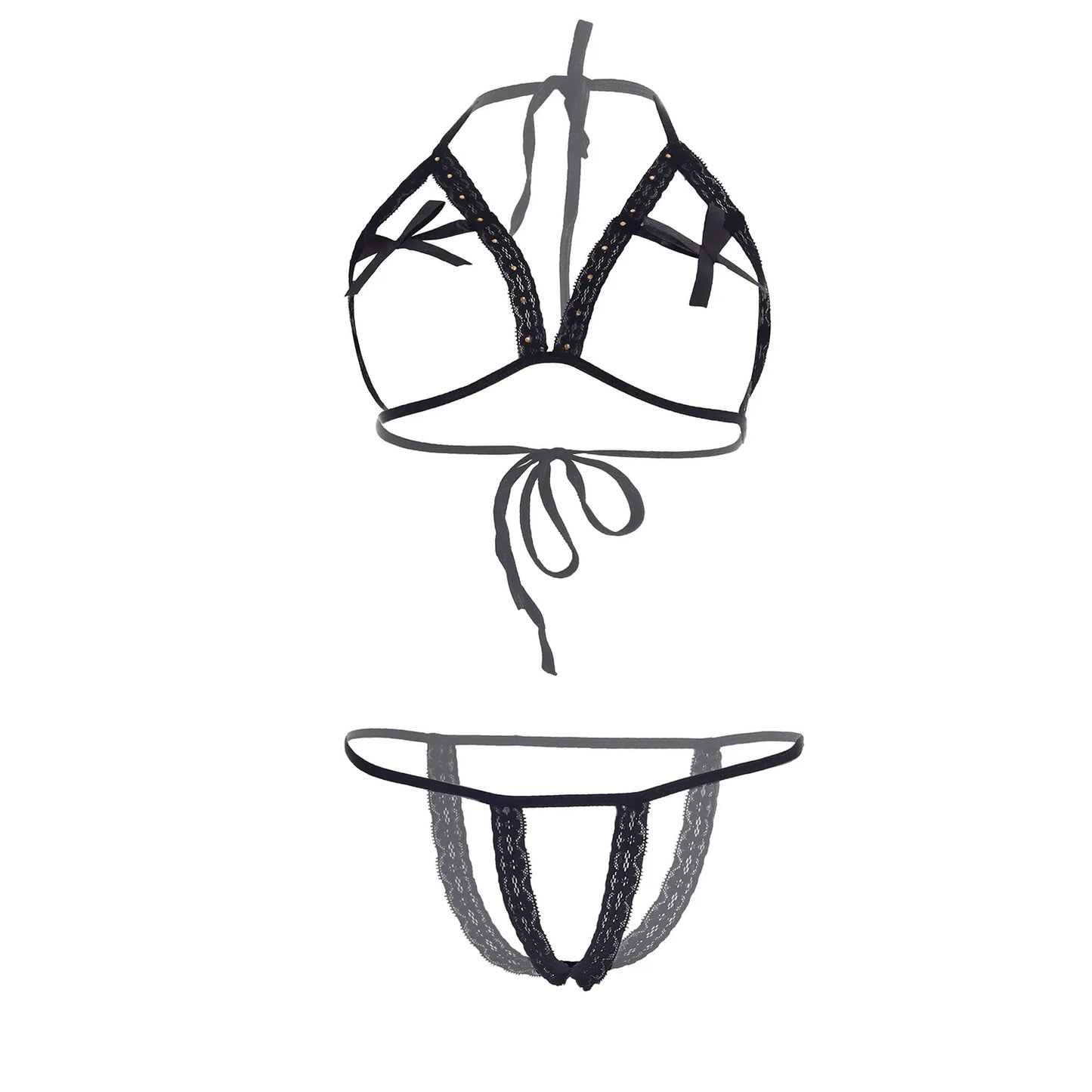 Premium Women’s Lace-Trimmed Framed Open-Cup Bralette & Minimalist Thong Set – Provocative Two-Piece Lingerie Ensemble with Modern Structural Lines