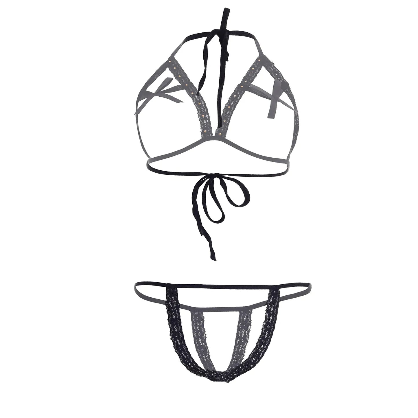 Premium Women’s Lace-Trimmed Framed Open-Cup Bralette & Minimalist Thong Set – Provocative Two-Piece Lingerie Ensemble with Modern Structural Lines