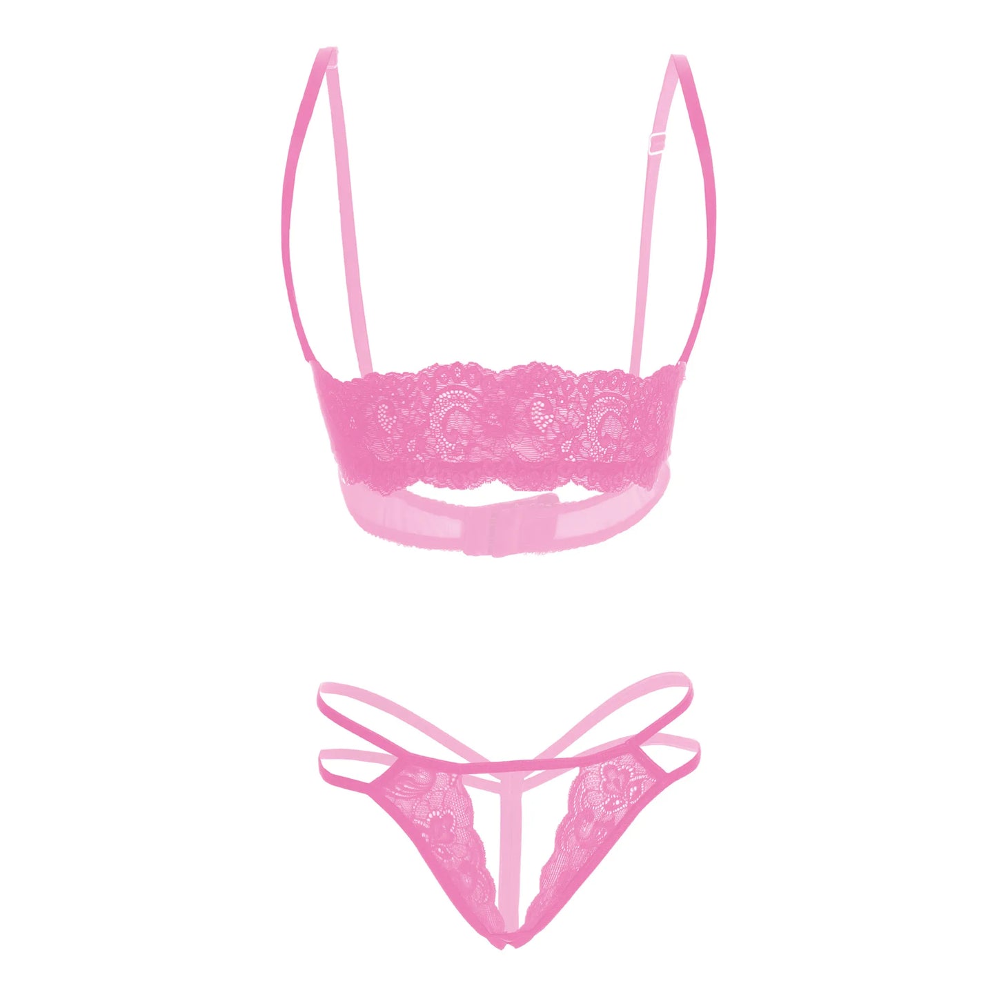 Premium Women’s Floral Lace Shelf Bralette & Multi-Strap Thong Set – Elegant Two-Piece Lingerie Ensemble with Quarter-Cup Design