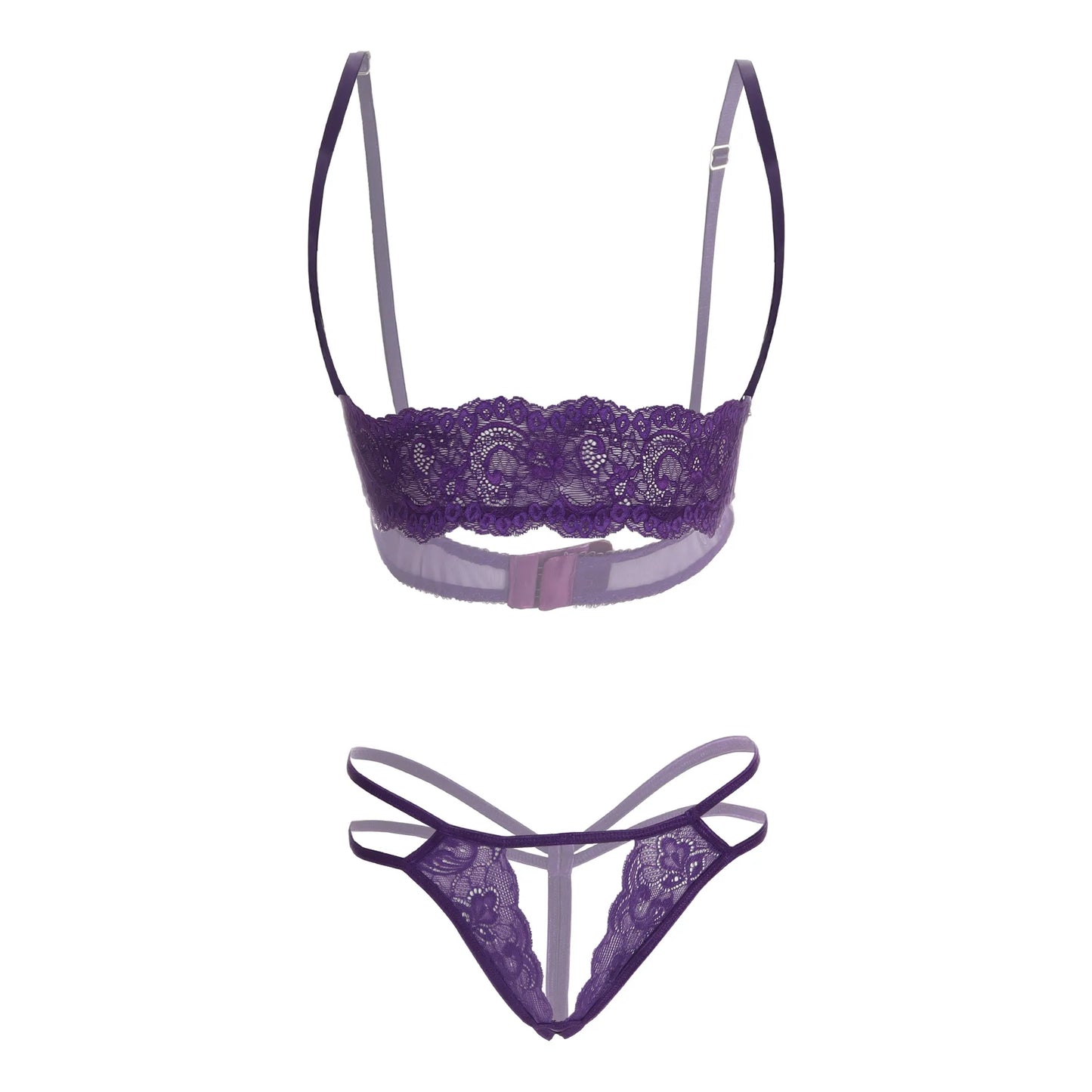 Premium Women’s Floral Lace Shelf Bralette & Multi-Strap Thong Set – Elegant Two-Piece Lingerie Ensemble with Quarter-Cup Design