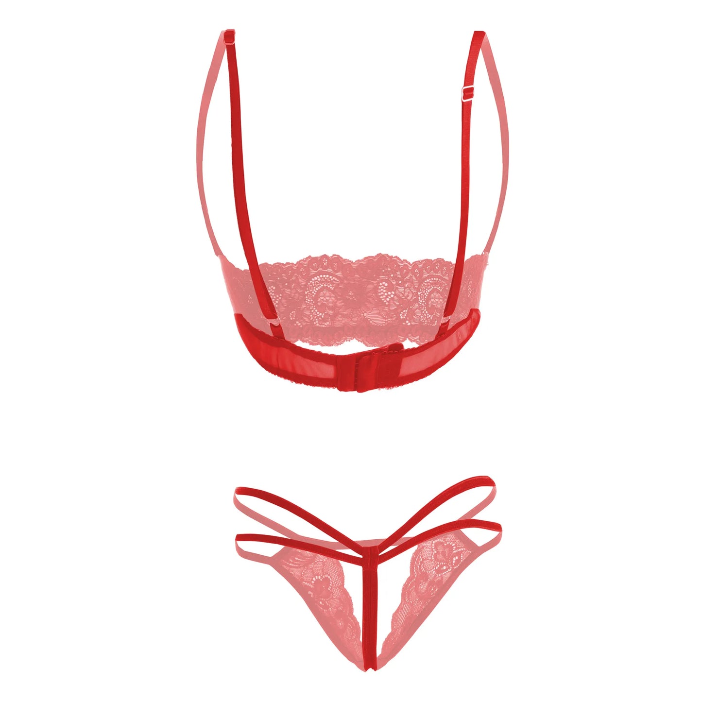 Premium Women’s Floral Lace Shelf Bralette & Multi-Strap Thong Set – Elegant Two-Piece Lingerie Ensemble with Quarter-Cup Design