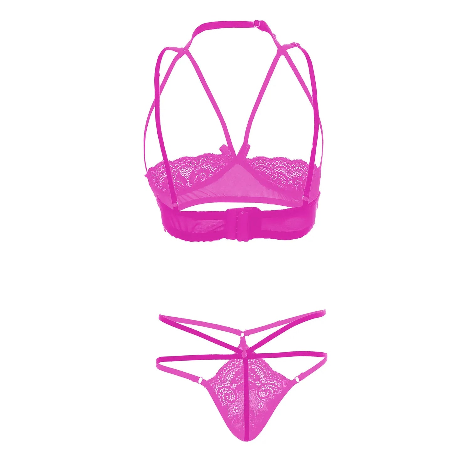 Premium Women’s Floral Lace Framed Open-Cup Bralette & Multi-Strap Thong Set – Provocative Two-Piece Lingerie Ensemble with Modern Harness Detail