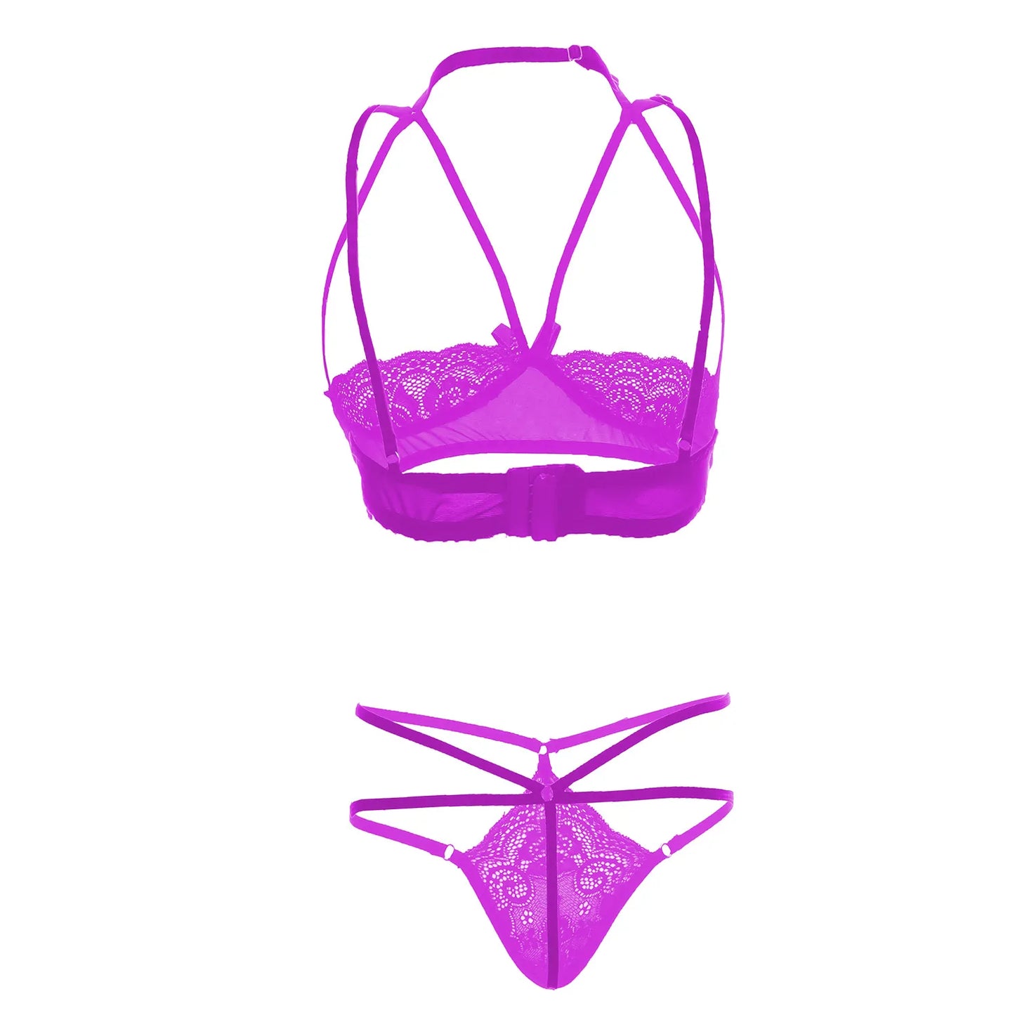 Premium Women’s Floral Lace Framed Open-Cup Bralette & Multi-Strap Thong Set – Provocative Two-Piece Lingerie Ensemble with Modern Harness Detail