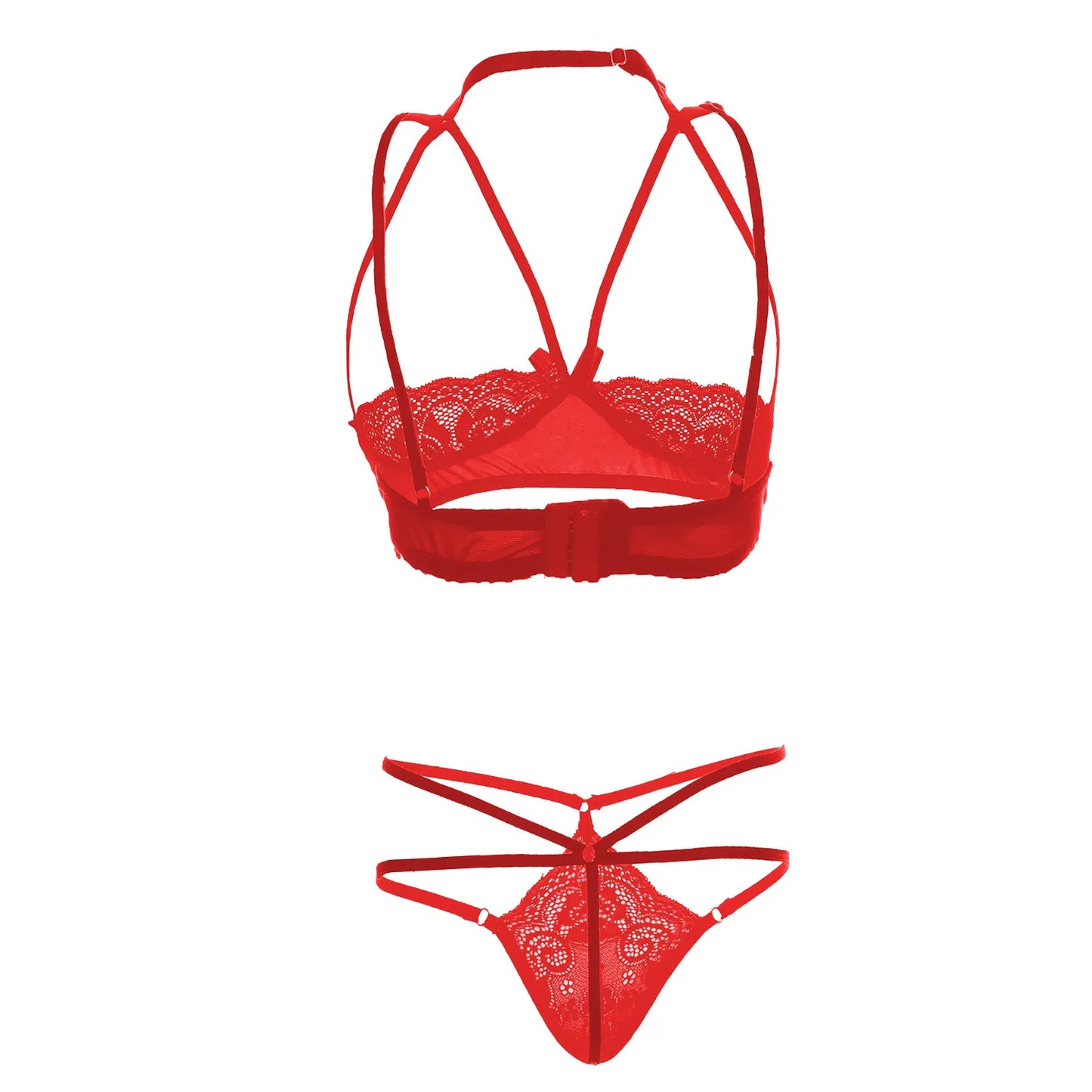 Premium Women’s Floral Lace Framed Open-Cup Bralette & Multi-Strap Thong Set – Provocative Two-Piece Lingerie Ensemble with Modern Harness Detail
