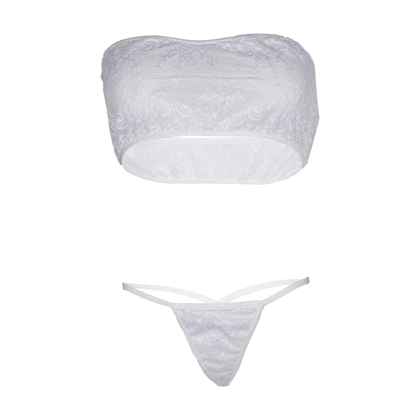 Premium Women’s Ethereal White Floral Lace Bandeau & Minimalist G-String Set – Elegant Two-Piece Bridal Lingerie Ensemble with Strapless Silhouette