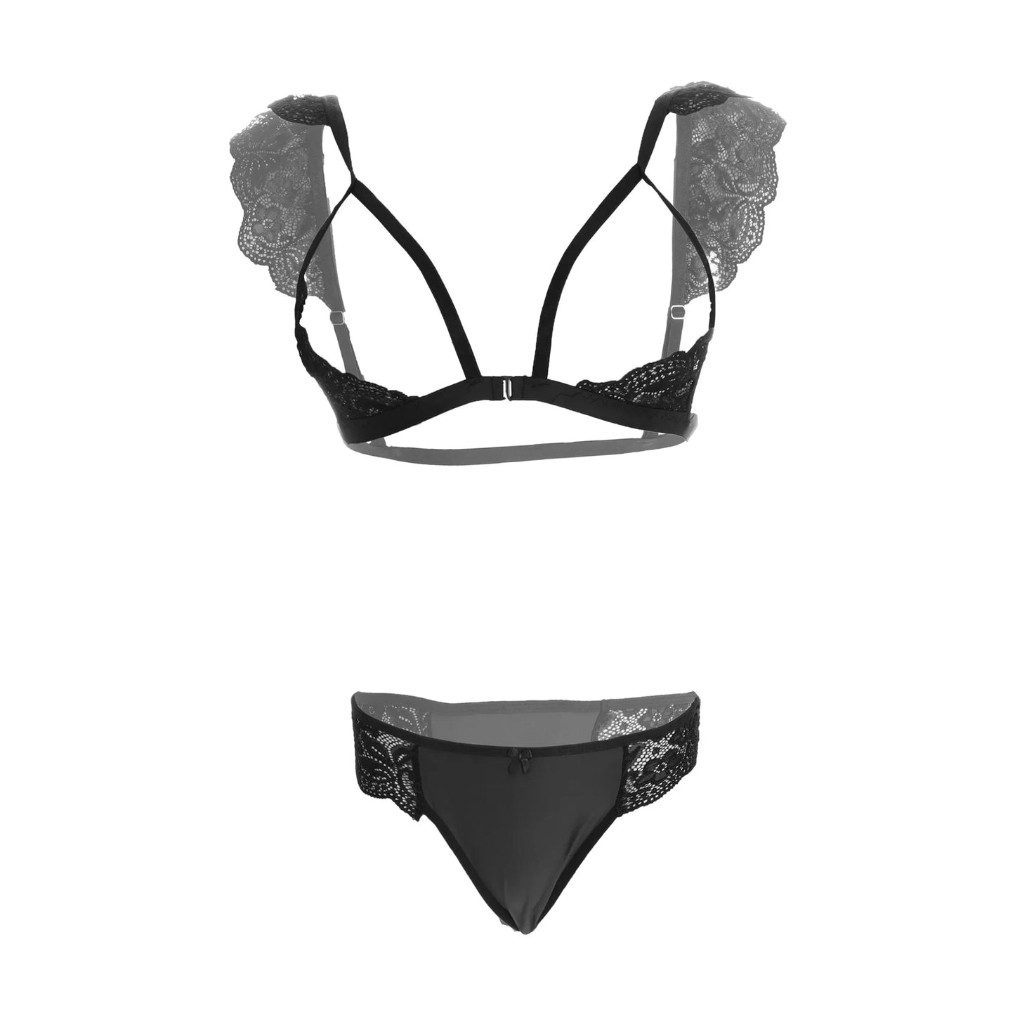 Premium Women’s Floral Lace Cap-Sleeve Bralette & Panty Set – Romantic Two-Piece Lingerie Ensemble with Open-Bust Architectural Design
