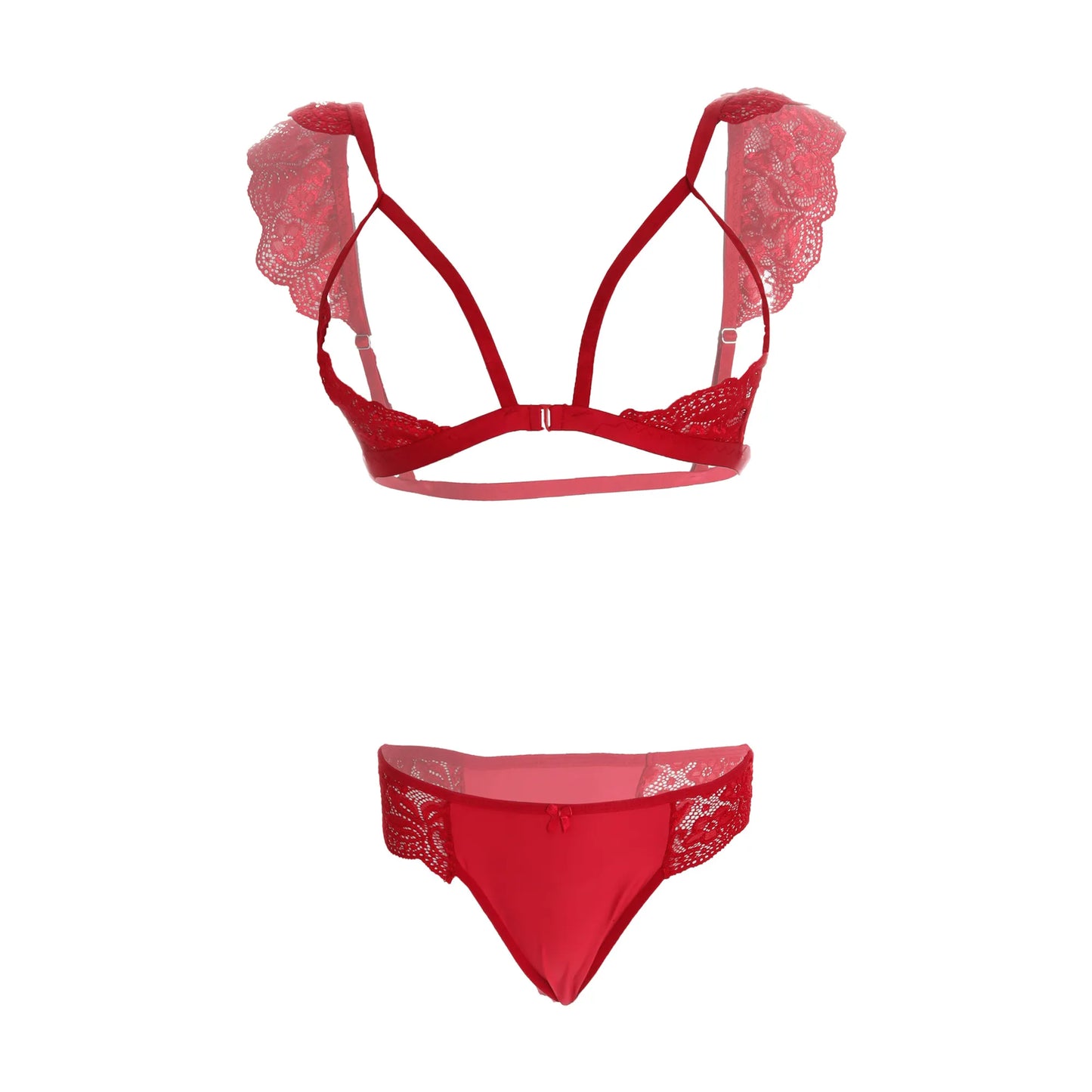 Premium Women’s Floral Lace Cap-Sleeve Bralette & Panty Set – Romantic Two-Piece Lingerie Ensemble with Open-Bust Architectural Design