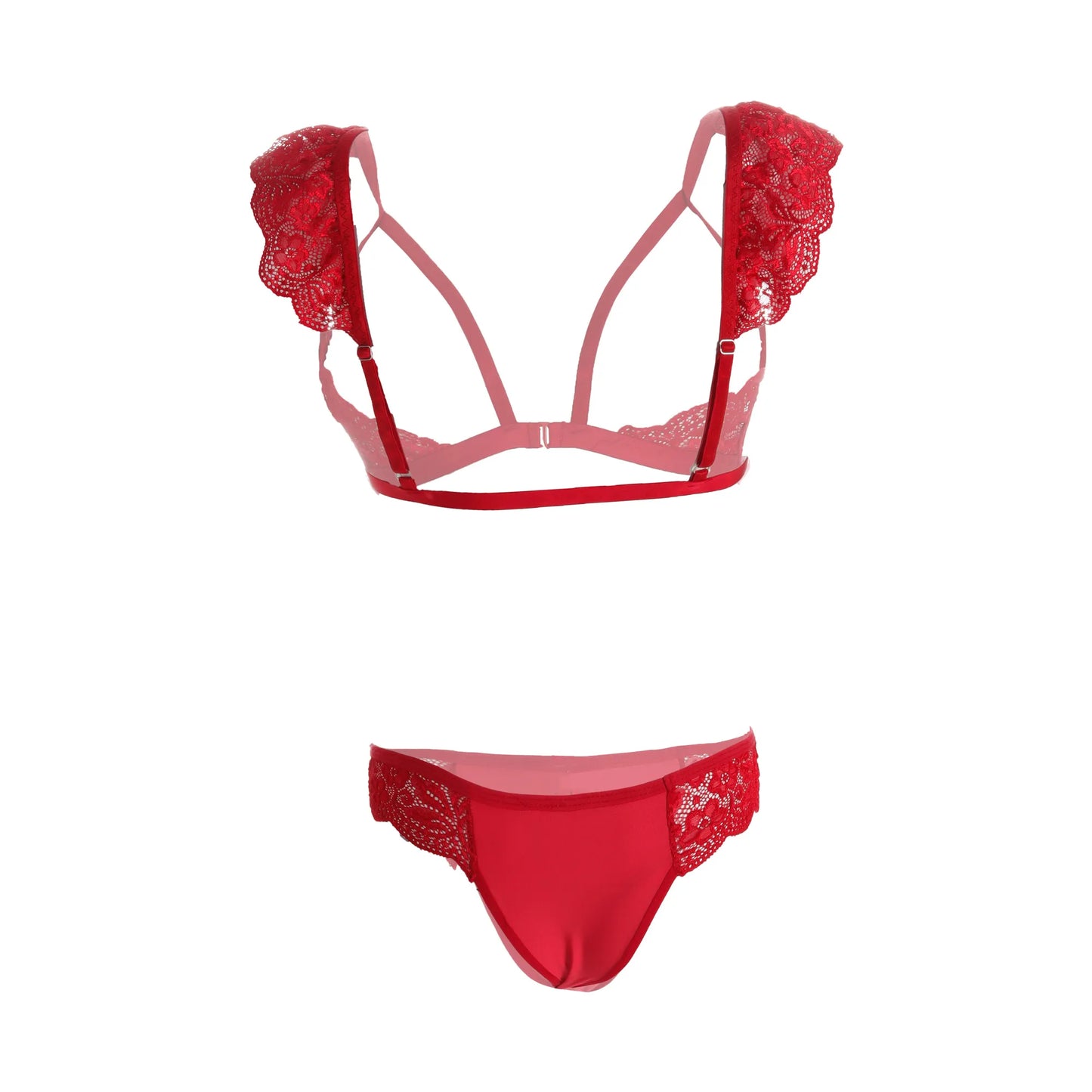Premium Women’s Floral Lace Cap-Sleeve Bralette & Panty Set – Romantic Two-Piece Lingerie Ensemble with Open-Bust Architectural Design