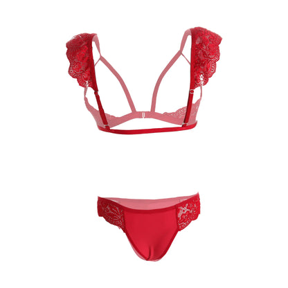 Premium Women’s Floral Lace Cap-Sleeve Bralette & Panty Set – Romantic Two-Piece Lingerie Ensemble with Open-Bust Architectural Design