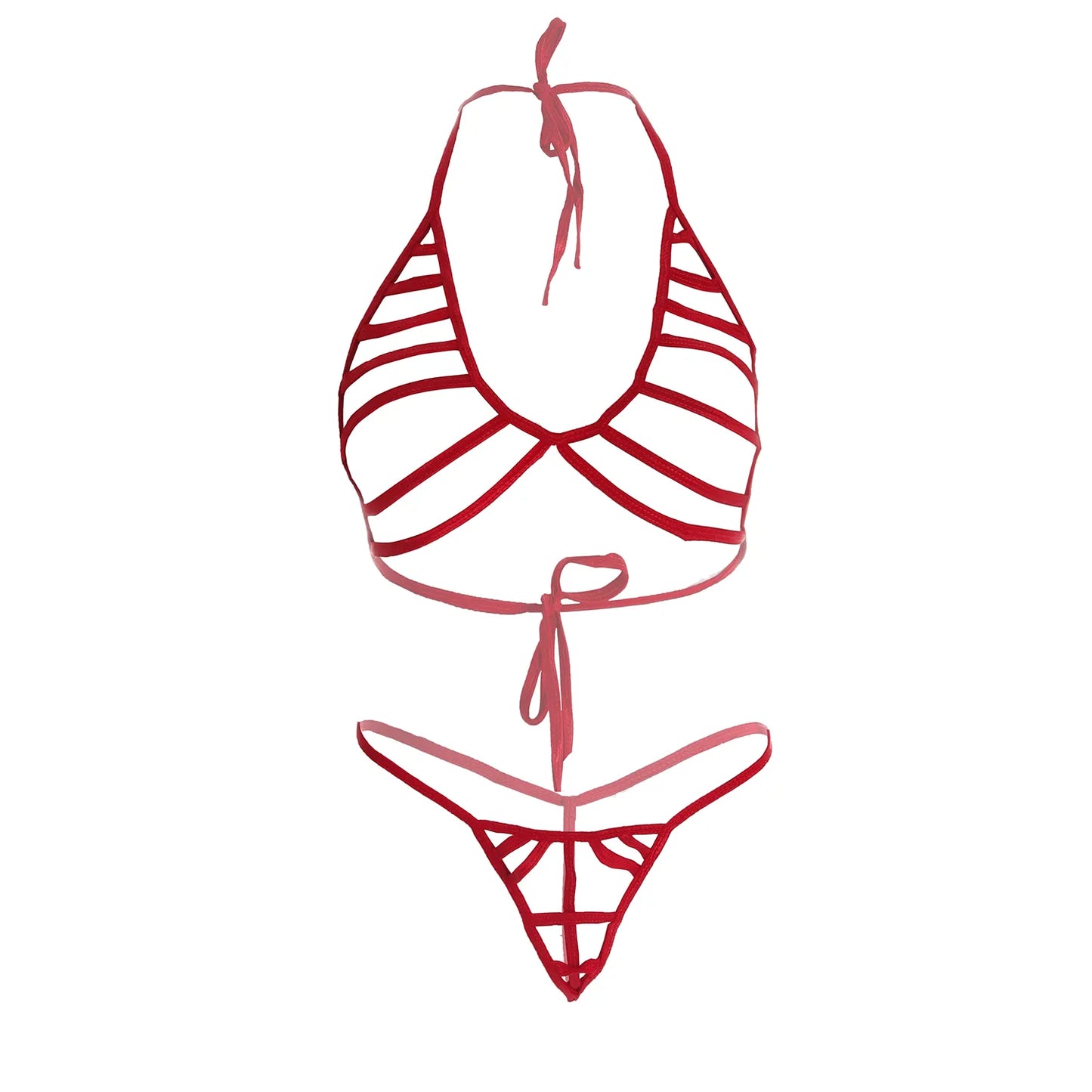 Premium Women’s Geometric Strappy Bralette & Cage Thong Set – Contemporary Two-Piece Lingerie Ensemble with Multi-Band Architectural Design