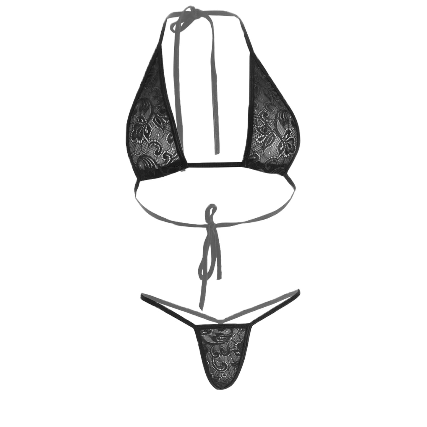 Premium Women’s Floral Lace Triangle Halter & G-String Set – Minimalist Two-Piece Lingerie Ensemble with Ultra-Slim Strapping