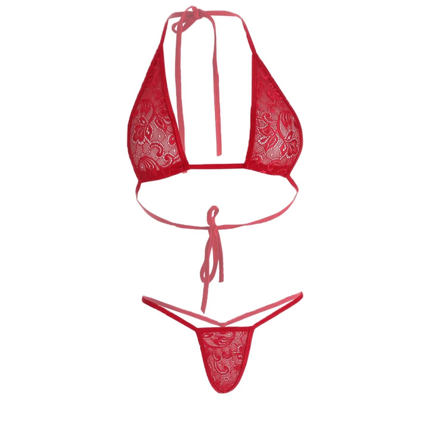 Premium Women’s Floral Lace Triangle Halter & G-String Set – Minimalist Two-Piece Lingerie Ensemble with Ultra-Slim Strapping