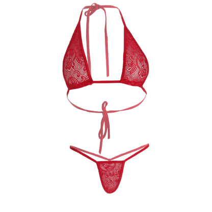 Premium Women’s Floral Lace Triangle Halter & G-String Set – Minimalist Two-Piece Lingerie Ensemble with Ultra-Slim Strapping
