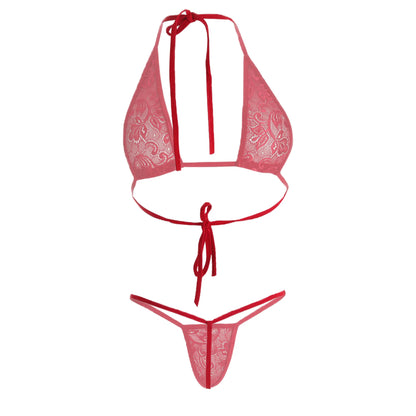 Premium Women’s Floral Lace Triangle Halter & G-String Set – Minimalist Two-Piece Lingerie Ensemble with Ultra-Slim Strapping