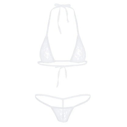 Premium Women’s Floral Lace Triangle Halter & G-String Set – Minimalist Two-Piece Lingerie Ensemble with Ultra-Slim Strapping