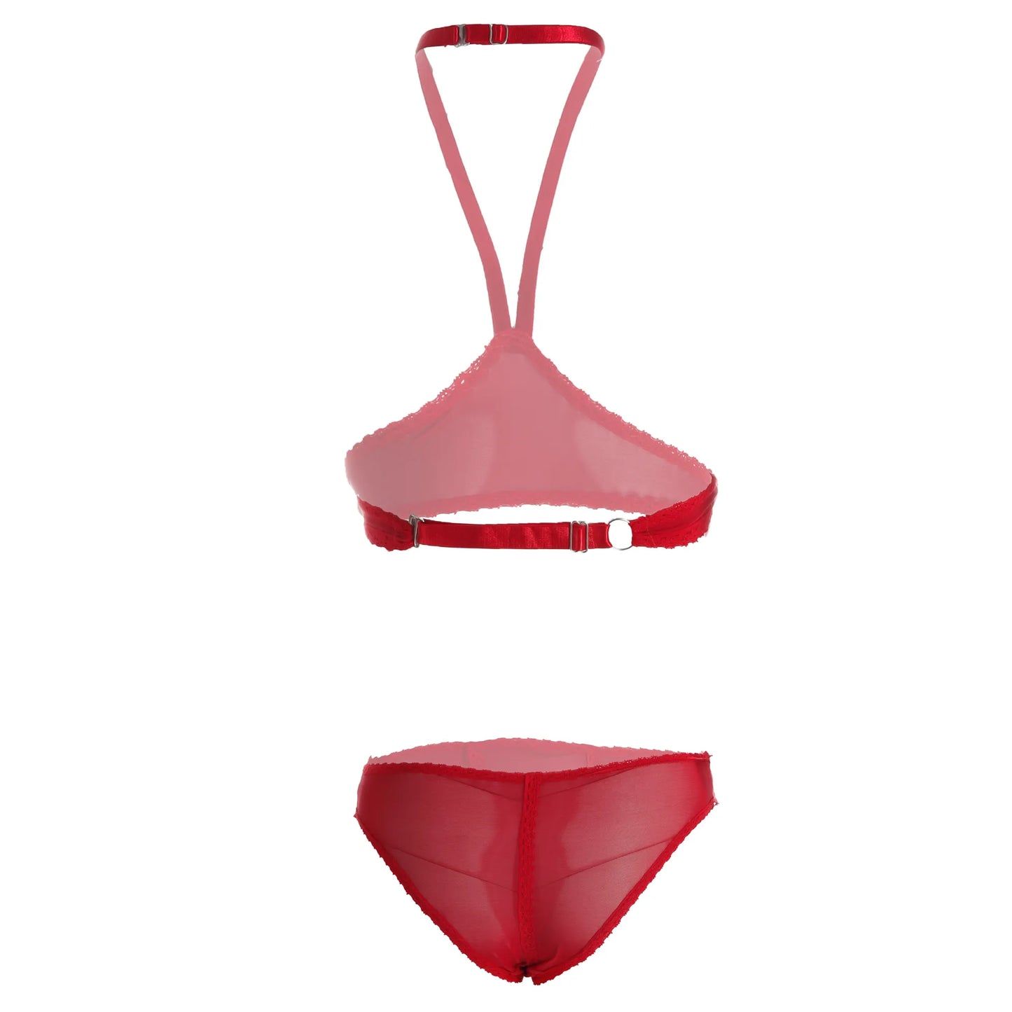 Premium Women’s Sheer Mesh & Lace-Trimmed Halter Bralette Set – Modern Two-Piece Lingerie Ensemble with Open-Bust Architectural Design