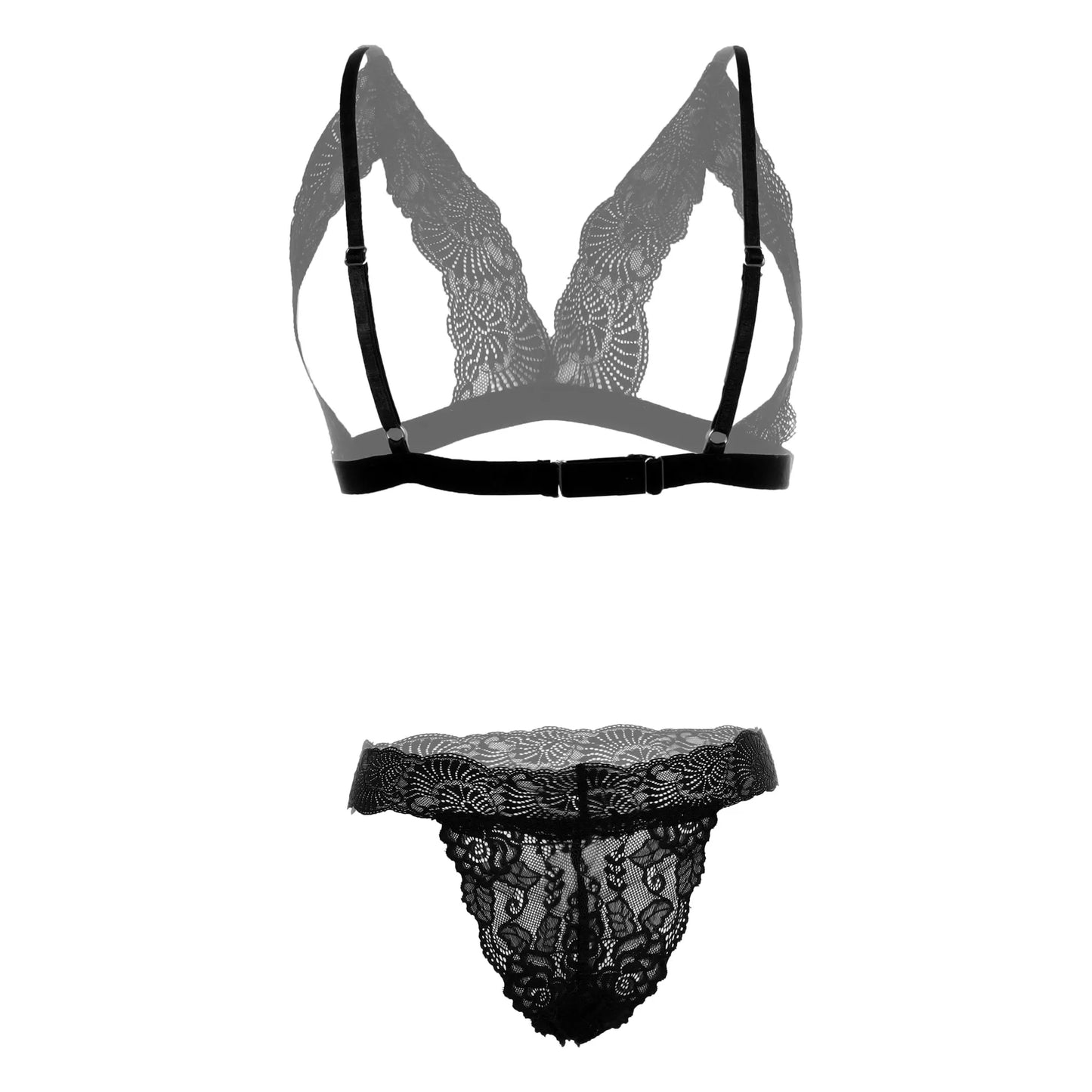 Premium Women’s Floral Lace Open-Cup Bralette & Panty Set – Elegant Two-Piece Lingerie Ensemble with Scalloped Edges & Modern Architectural Frame