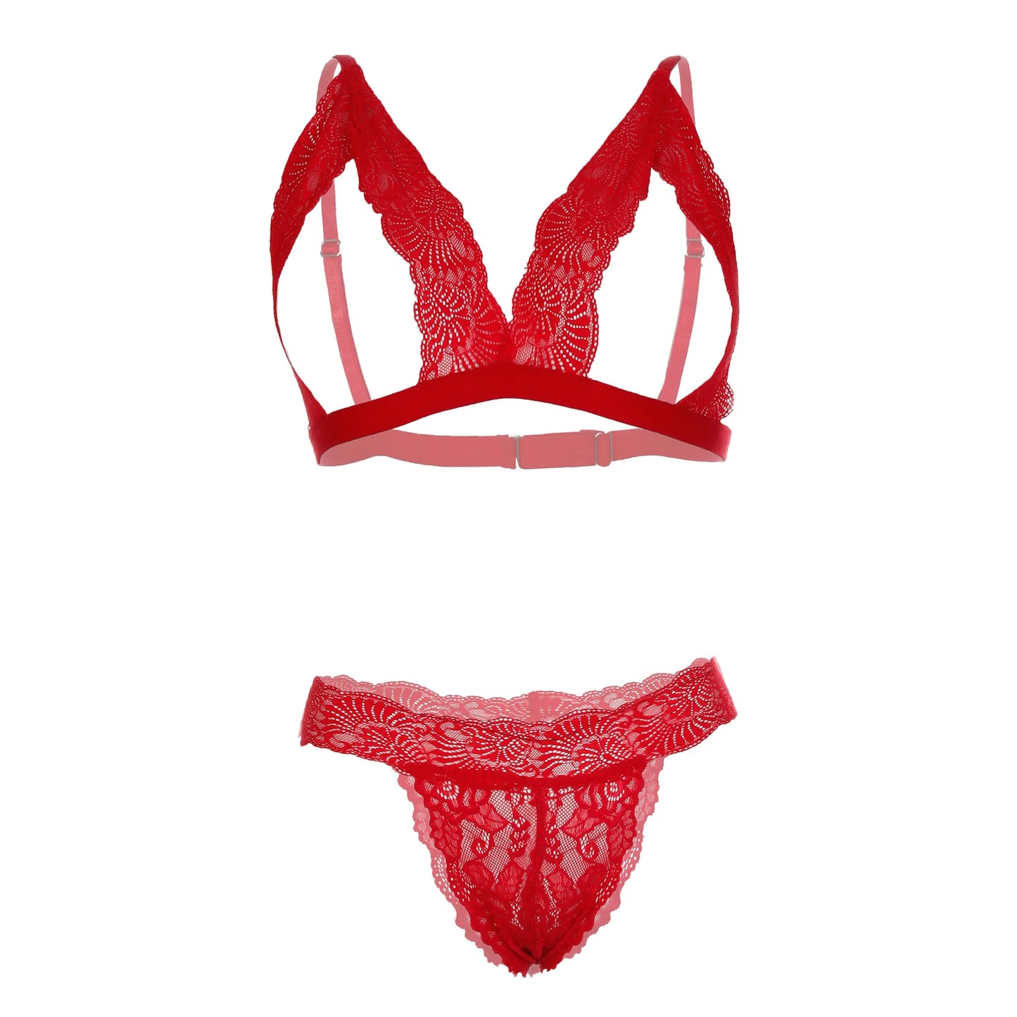 Premium Women’s Floral Lace Open-Cup Bralette & Panty Set – Elegant Two-Piece Lingerie Ensemble with Scalloped Edges & Modern Architectural Frame