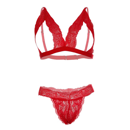 Premium Women’s Floral Lace Open-Cup Bralette & Panty Set – Elegant Two-Piece Lingerie Ensemble with Scalloped Edges & Modern Architectural Frame