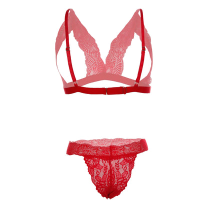 Premium Women’s Floral Lace Open-Cup Bralette & Panty Set – Elegant Two-Piece Lingerie Ensemble with Scalloped Edges & Modern Architectural Frame