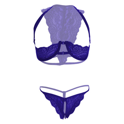 Premium Women’s Floral Lace Demi-Shelf Bralette & Thong Set – Sophisticated Two-Piece Lingerie Ensemble with Underwire Support & Scalloped Embroidery