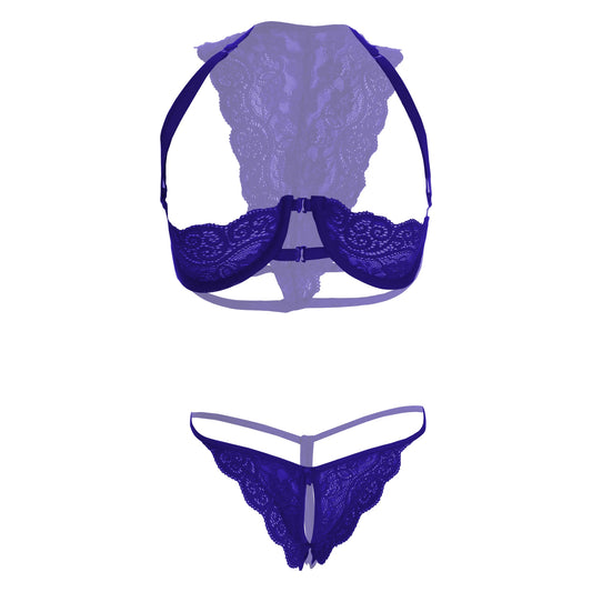Premium Women’s Floral Lace Demi-Shelf Bralette & Thong Set – Sophisticated Two-Piece Lingerie Ensemble with Underwire Support & Scalloped Embroidery