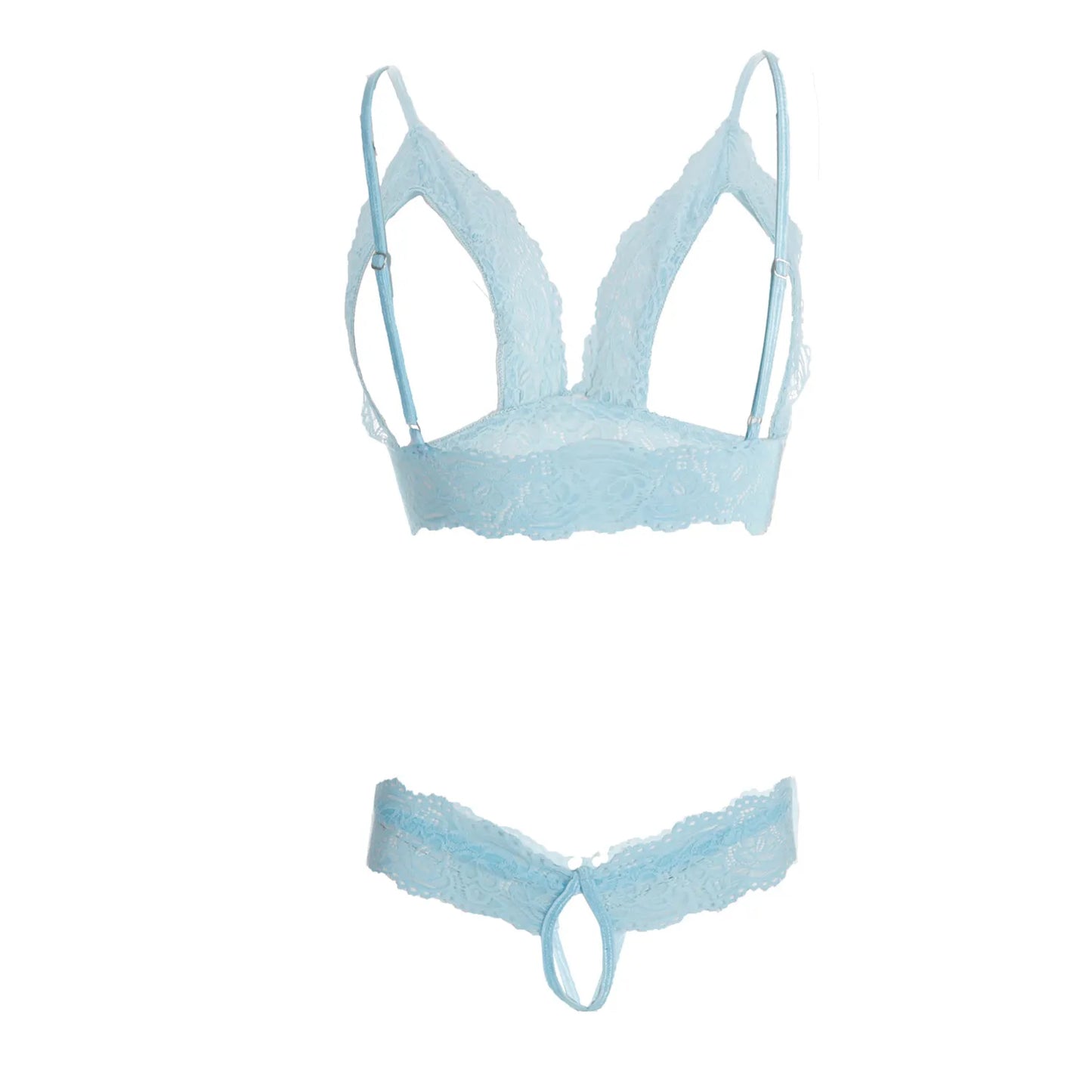 Premium Women’s Geometric Framed Lace Bralette & Panty Set – Provocative Two-Piece Lingerie Ensemble with Open-Bust Architecture & Ribbon Accents
