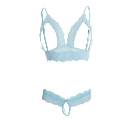 Premium Women’s Geometric Framed Lace Bralette & Panty Set – Provocative Two-Piece Lingerie Ensemble with Open-Bust Architecture & Ribbon Accents