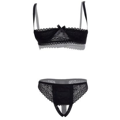 Premium Women’s Floral Lace Scalloped Shelf Bralette & Panty Set – Elegant Two-Piece Lingerie Ensemble with Underwire Support & Pearl Charm Accent