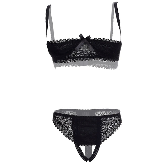 Premium Women’s Floral Lace Scalloped Shelf Bralette & Panty Set – Elegant Two-Piece Lingerie Ensemble with Underwire Support & Pearl Charm Accent