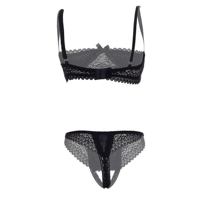 Premium Women’s Floral Lace Scalloped Shelf Bralette & Panty Set – Elegant Two-Piece Lingerie Ensemble with Underwire Support & Pearl Charm Accent