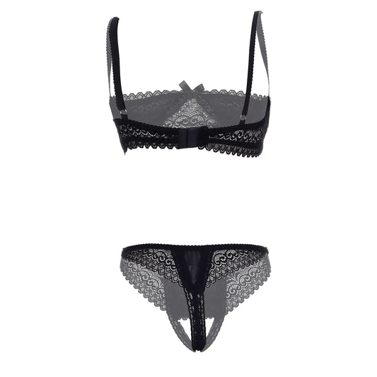 Premium Women’s Floral Lace Scalloped Shelf Bralette & Panty Set – Elegant Two-Piece Lingerie Ensemble with Underwire Support & Pearl Charm Accent