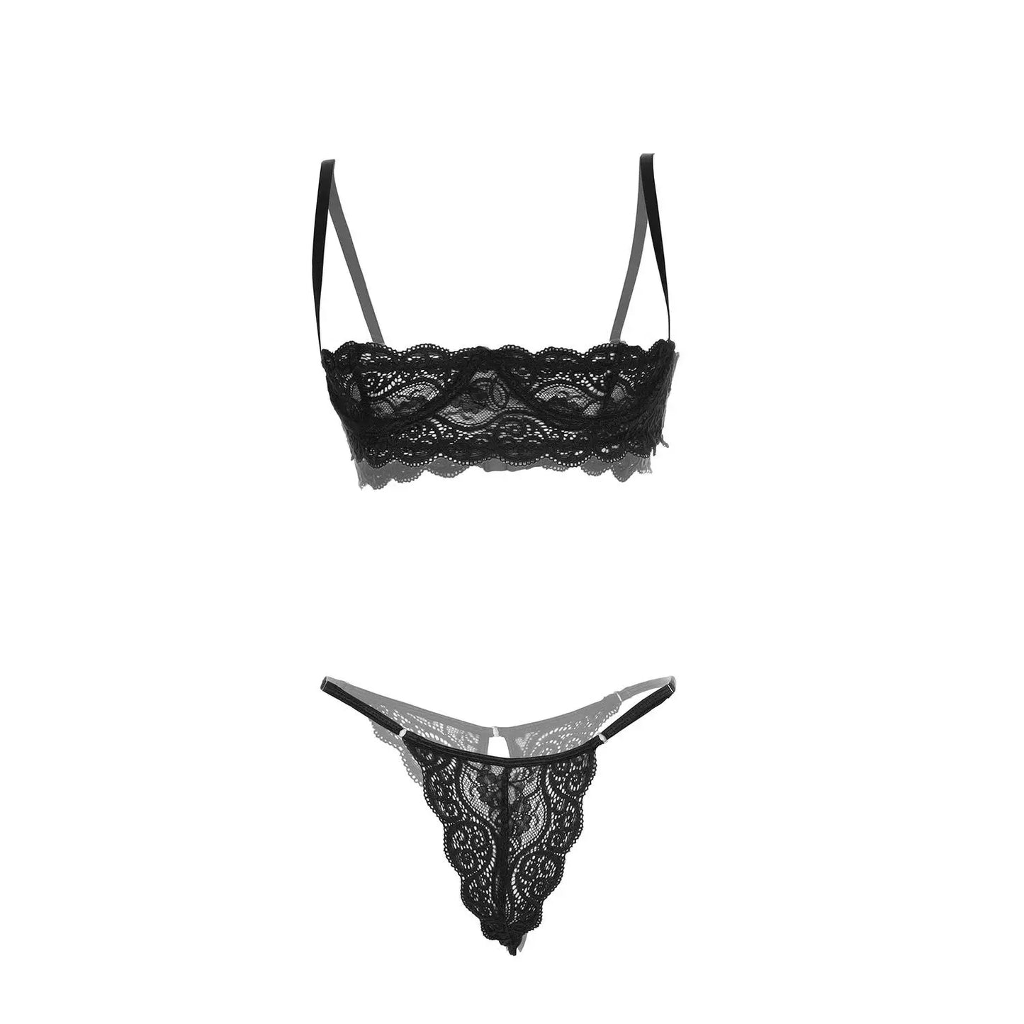 Premium Women’s Floral Lace Underwire Shelf Bralette & Minimalist Thong Set – Sophisticated Two-Piece Lingerie Ensemble with Scalloped Embroidery
