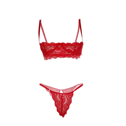 Premium Women’s Floral Lace Underwire Shelf Bralette & Minimalist Thong Set – Sophisticated Two-Piece Lingerie Ensemble with Scalloped Embroidery