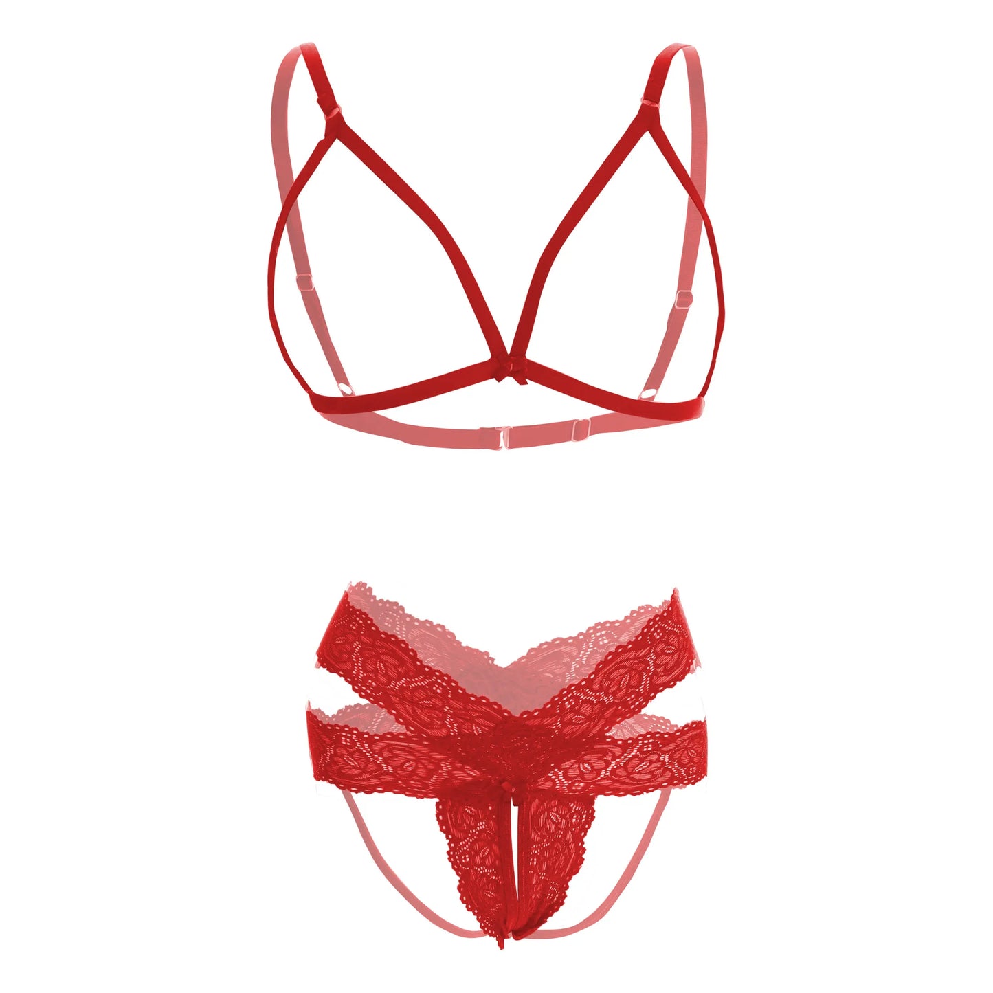 Premium Women’s Minimalist Cage Bralette & Crossover Lace Panty Set – Bold Two-Piece Lingerie Ensemble with Architectural Frame & Scalloped Embroidery